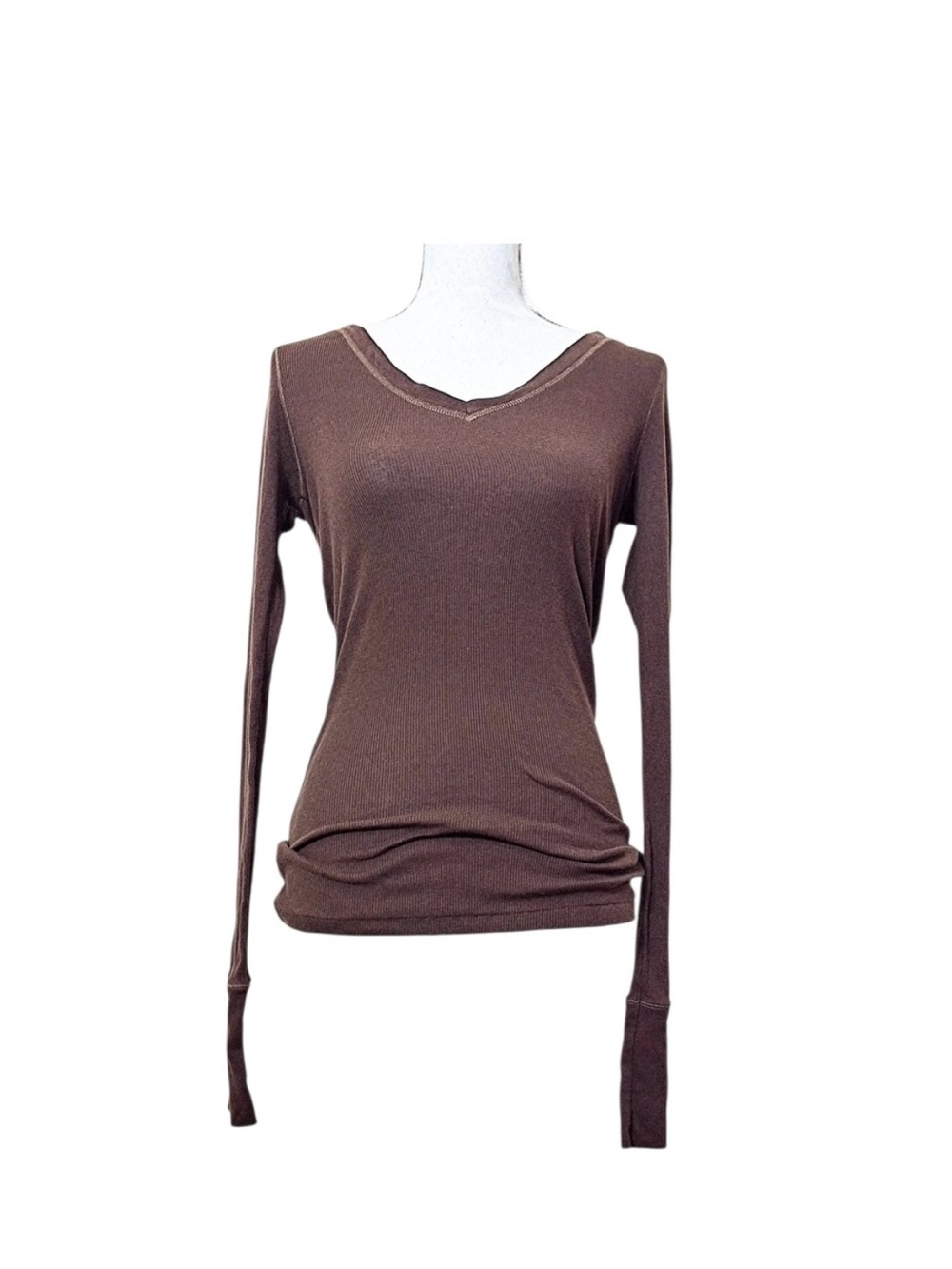 ✨️NWOT! Vintage Abercrombie & Fitch Brown Fitted Ribbed V Neck Long Sleeve Shirt